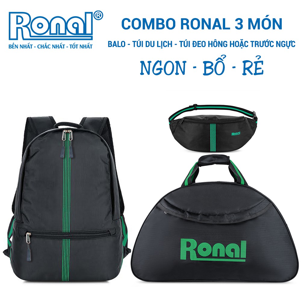 Combo Ronal 3 món: Balo + Túi xách + Túi đeo hông hoặc trước ngực