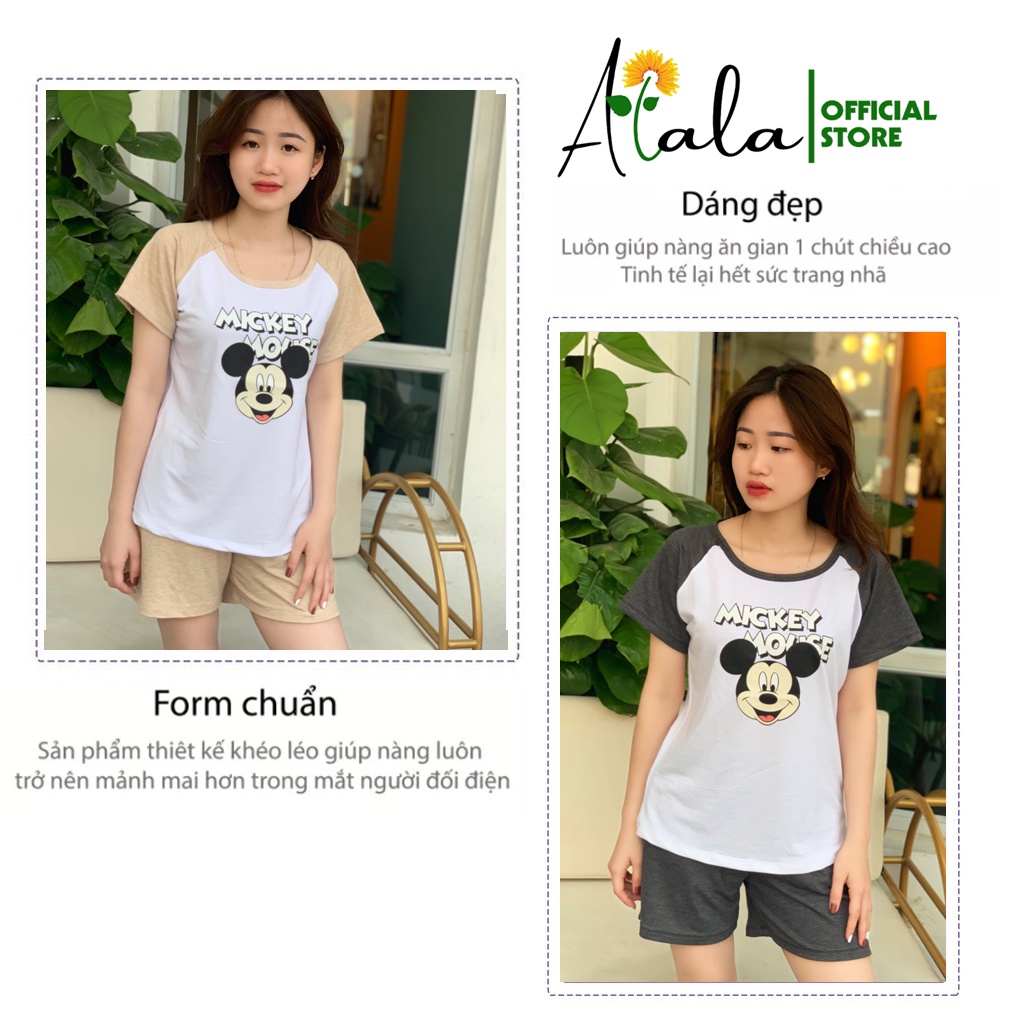 Bộ Mặc nhà Nữ Set Bộ Tay Ngắn Quần Đùi Họa Tiết Mickey Sắc Nét Chất Thun Coton Mềm Dễ Thương Mặc Nhà Thoải Mái