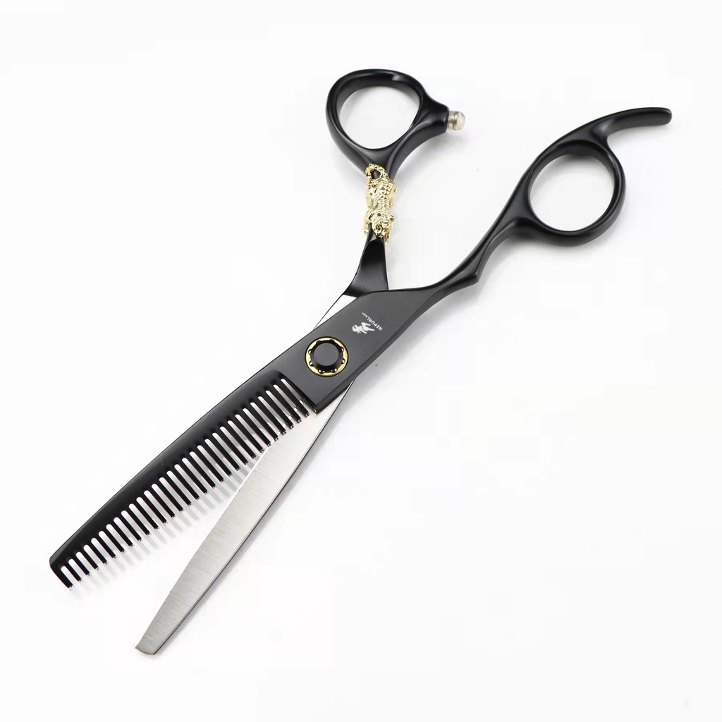 Kéo cắt tóc cầm tay trái chuyên nghiệp màu đen cao cấp 6.7 inch 440C Bằng Thép Nhật