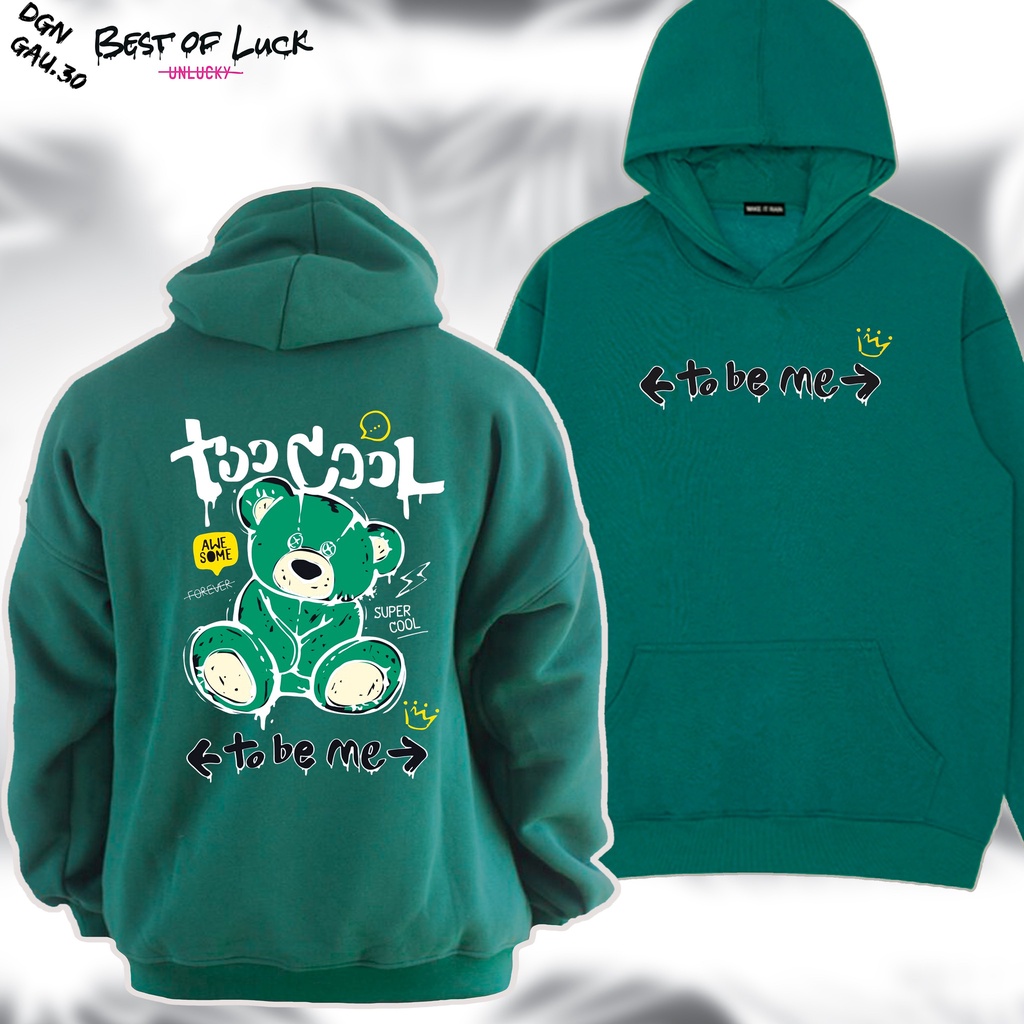 HOODIE MÀU XANH LÝ HÌNH IN GẤU DỄ THƯƠNG GAU.30