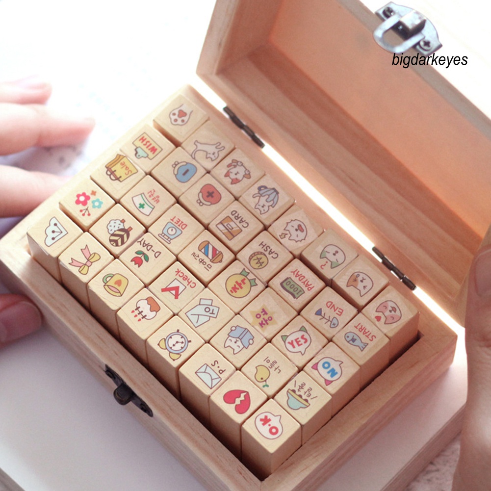 Bộ 40 Khuôn Đóng Dấu Bằng Gỗ Mini Với Họa Tiết Hoạt Hình Dùng Trang Trí Sổ Tay