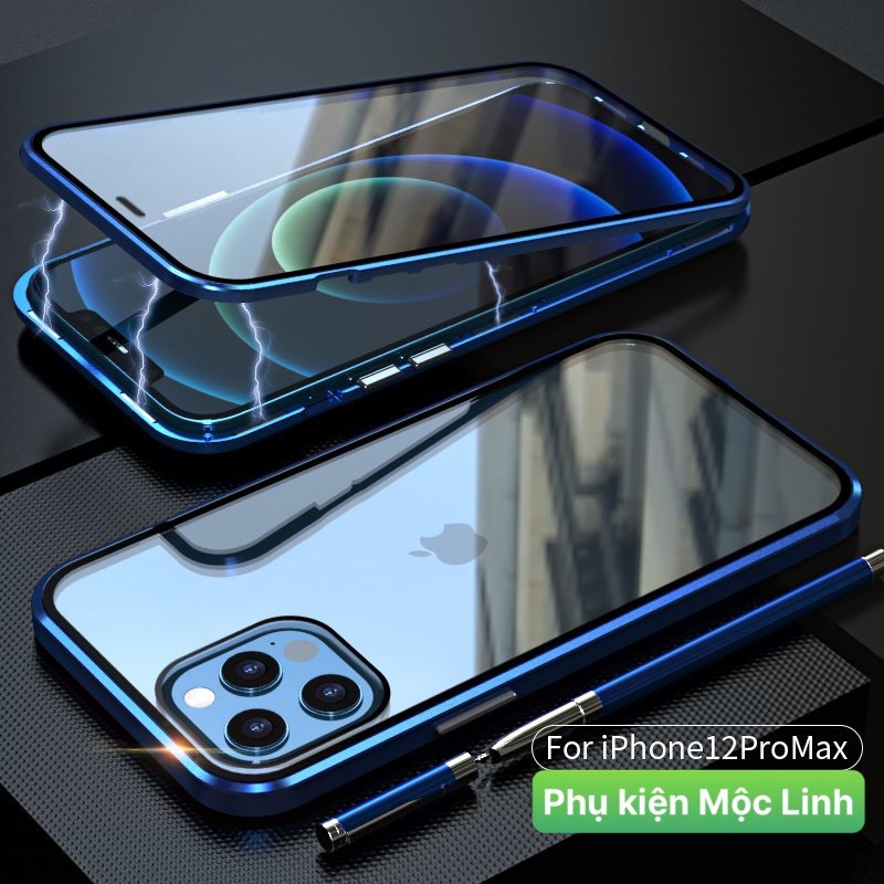 { 2 MẶT KÍNH CHỊU LỰC} 12 PRO MAX 12MINI 11 PRO XS MAX XR X - ỐP HÍT NAM CHÂM VIỀN KIM LOẠI CÓ BẢO VỆ CAMERA CHO IPHONE