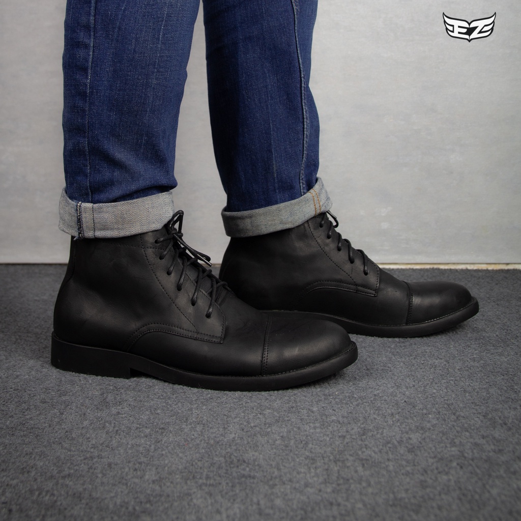Giày da sáp cao cổ đen - Da nhập khẩu chính hãng 100% | BigBuy360 - bigbuy360.vn
