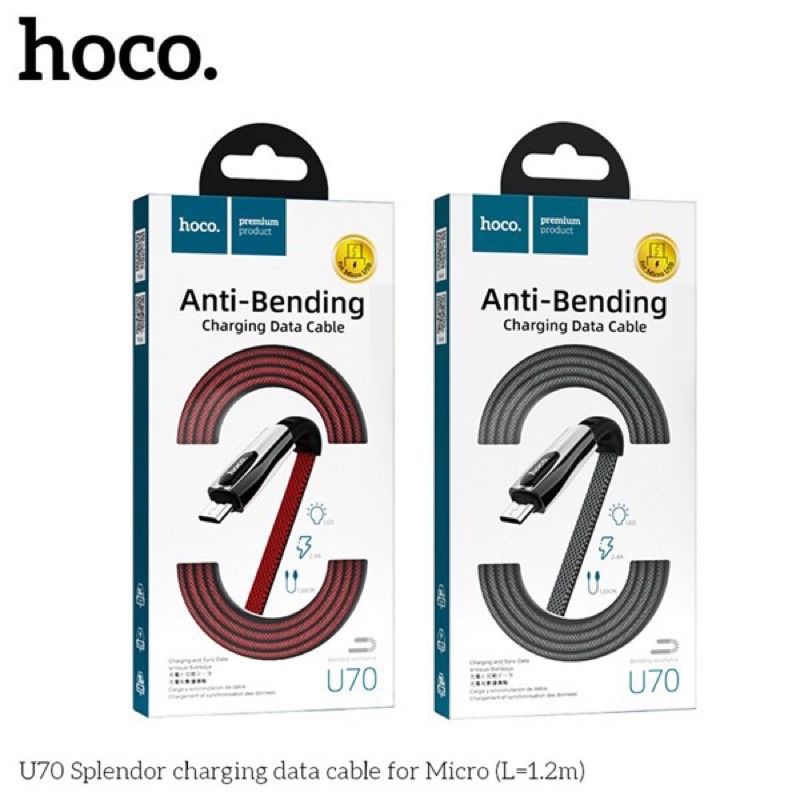Cáp HOCCO U70 - Sạc Nhanh - Micro usb - Dây Dù Chống Rối- Chống Đứt- Chống Gãy Gập