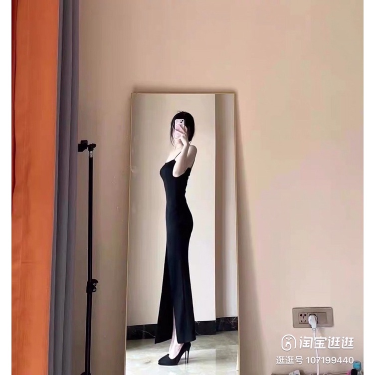 Váy Body 2 Dây Dáng Dài Xẻ Đùi Co Giãn