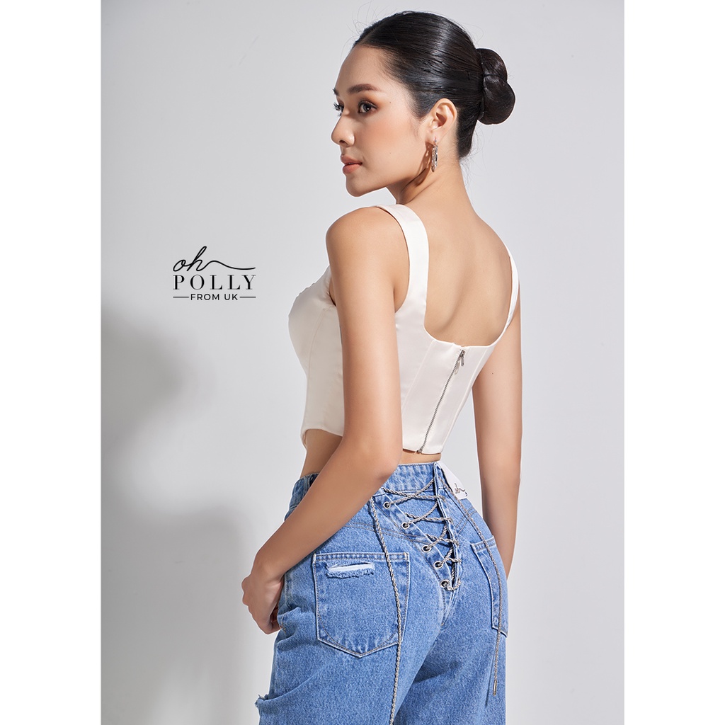 Oh Polly - Áo nữ corset cổ chữ V khoét sâu phối 2 dây croptop
