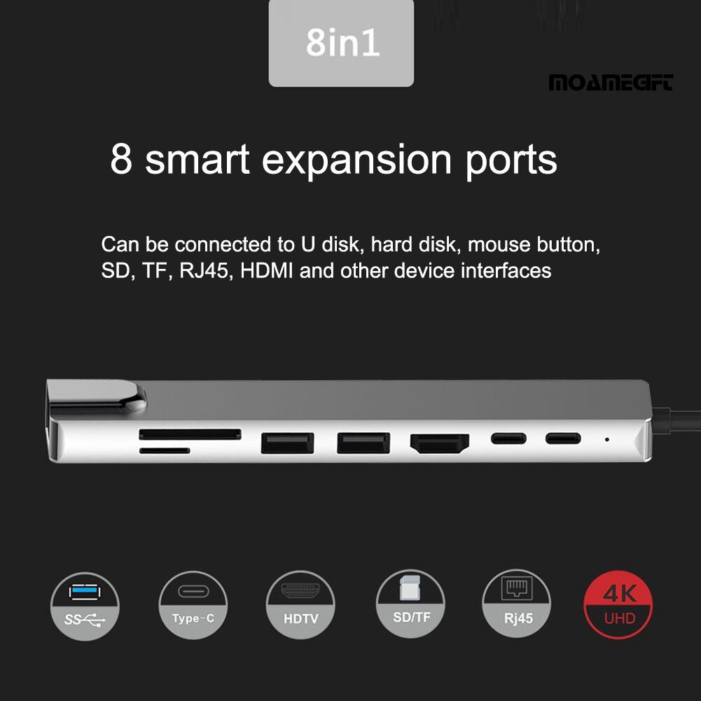 Bộ Chuyển Đổi Đa Năng 8 Trong 1 Type-C Sang 4k Hdmi Rj45 Usb 3.0 Tf Pd