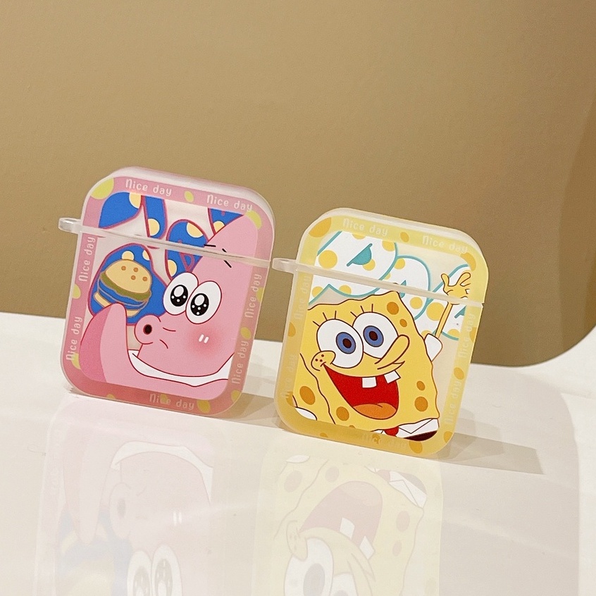 Vỏ Bảo Vệ Hộp Sạc Tai Nghe compatible AirPods3 compatible AirPods3 Pro compatible AirPods2 Gen Hình SpongeBob SquarePods2 Dễ Thương