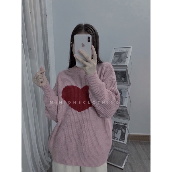 Áo len hình trái tim dày dặn . Áo len siêu dễ thương Minions Clothing áo đôi thích hơp cho cả nam và nữ VPN02