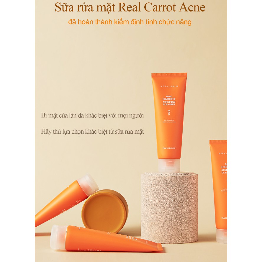 Sữa rửa mặt làm sạch sâu, dịu nhẹ có pH thấp Aprilskin Carrot Acne Foam Cleanser 120ml