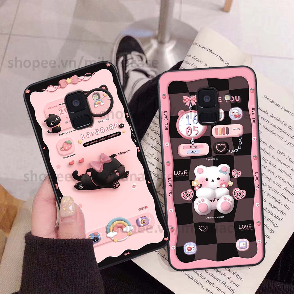 Ốp Samsung A8 2018 / A8 Plus / A8+ hình đồng hồ icon gấu mèo cute cực dễ thương ngộ nghĩnh