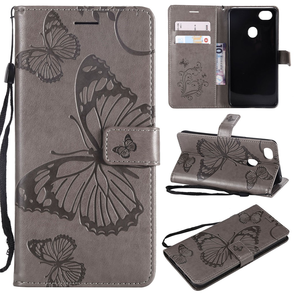 Casing OPPO F7 embossed butterfly leather shell phone case