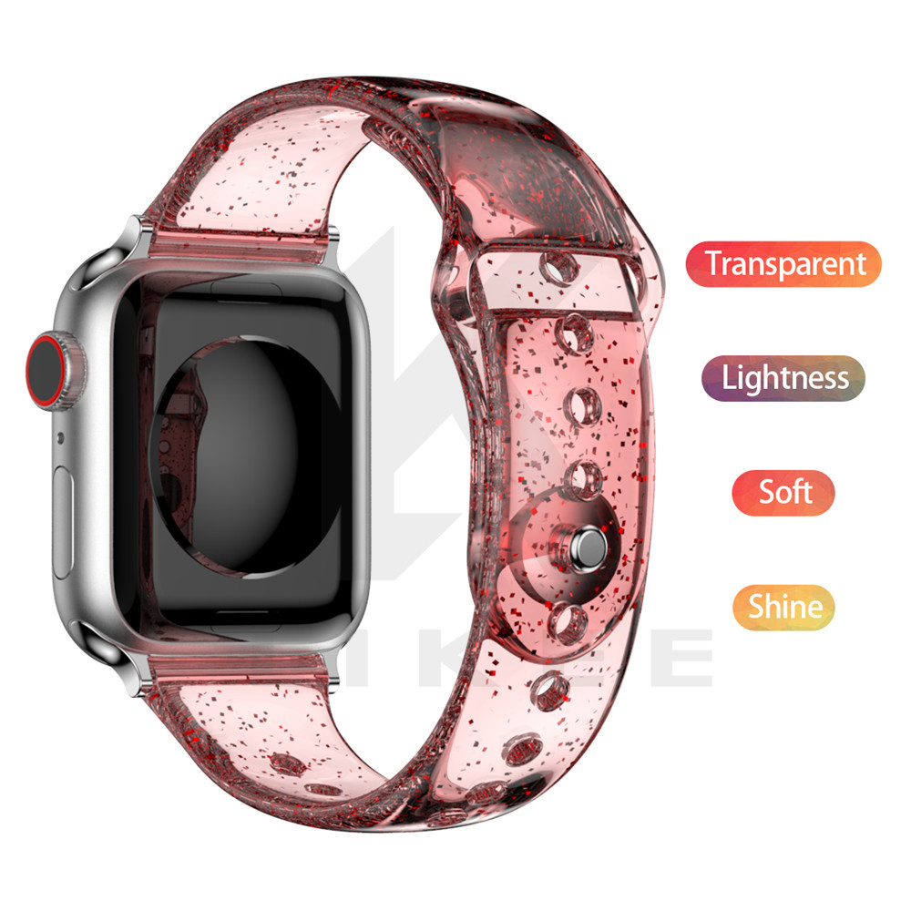 Dây đeo đồng hồ mỏng trong suốt sáng bóng dành cho Apple Watch Strap Dây đeo iWatch mỏng 38mm 40mm 42mm 44mm 24mm 22mm 20mm 18mm Dòng dây đeo cổ tay có thể thay thế siêu mỏng SE / 6/5/4/3/2/1 dành cho Nữ Nữ Nữ Nữ Nam Nam Unisex