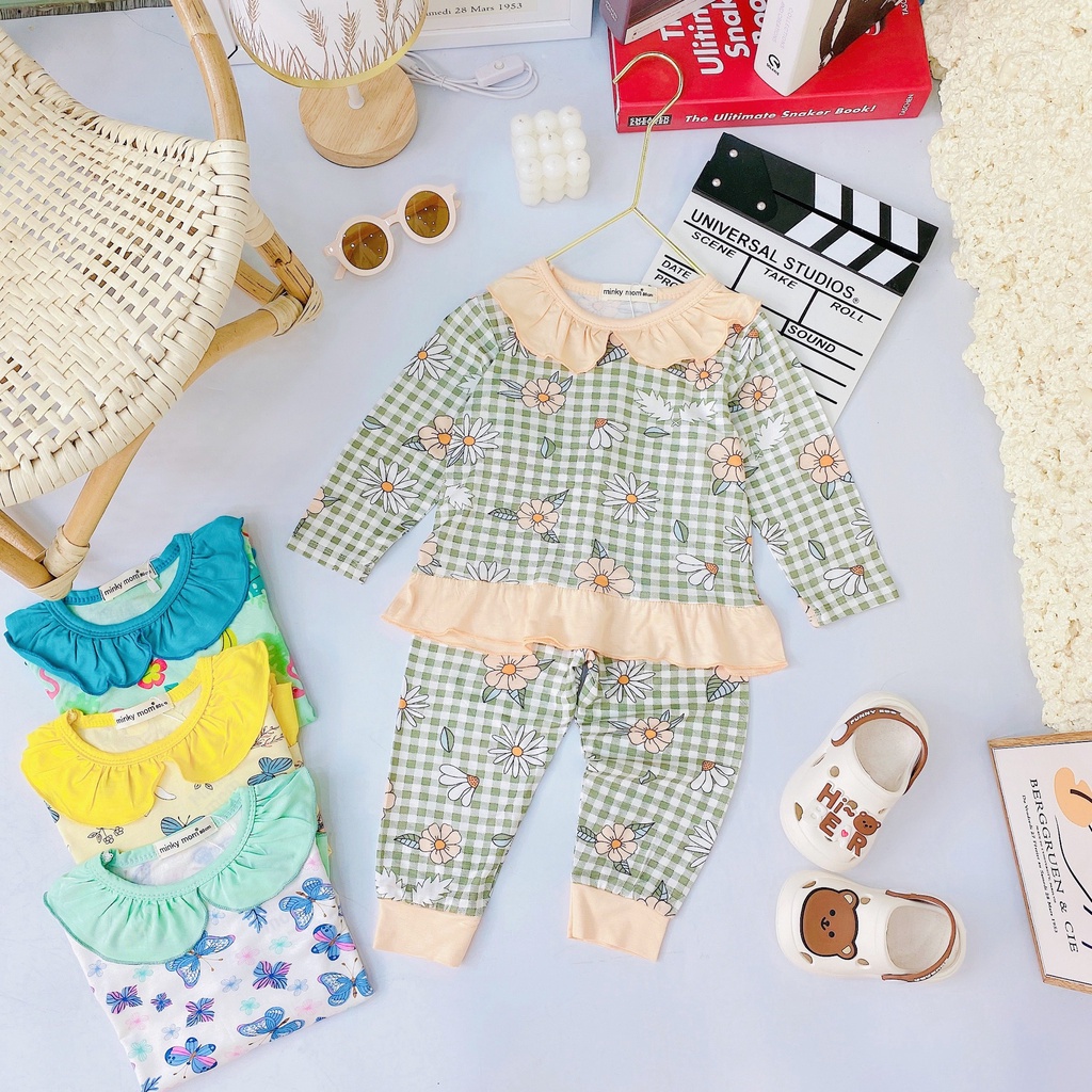 [Bé 7-25kg] Bộ Dài Tay Thun Lạnh in hoa cổ bèo lai bèo bé gái Mềm Mịn Thoáng Mát - Hàng Chuẩn Loại 1