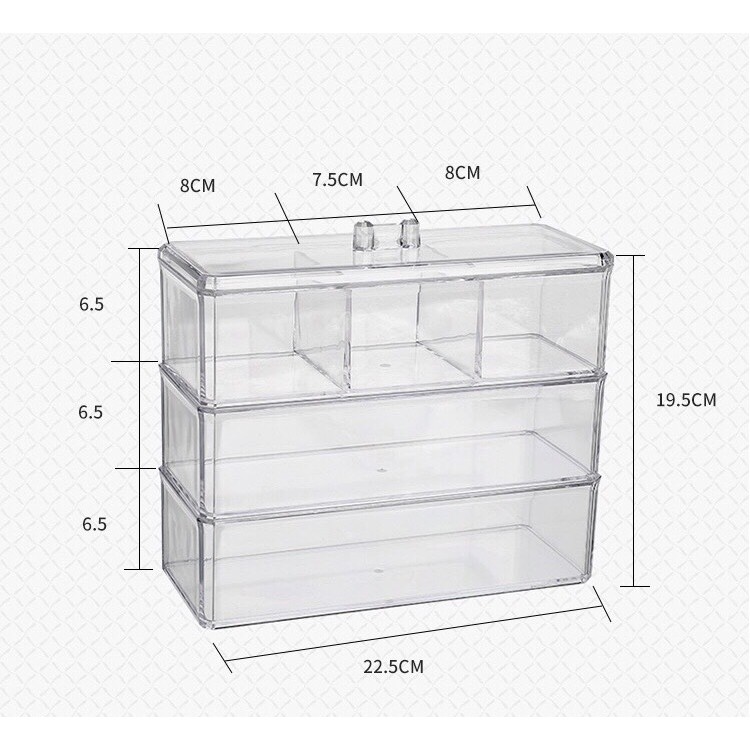 Kệ đựng mỹ phẩm trang sức 3 tầng có thể tách rời để bàn trang điểm đa năng chống nước chống bụi tiện lợi sang trọng