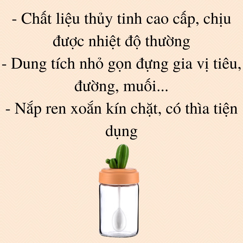 Set 4 lọ đựng gia vị thủy tinh hũ gia vị hình xương rồng dễ thương kèm khay đựng dung tích 240ml