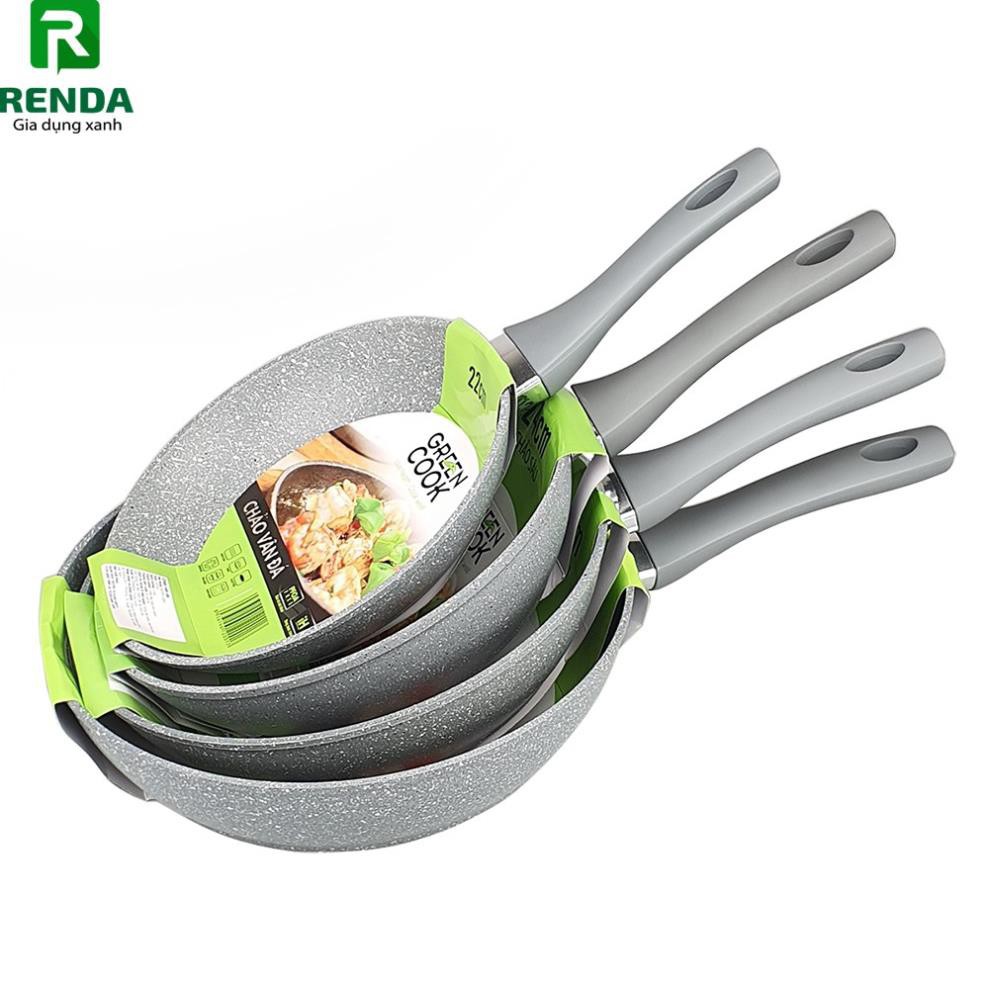 Chảo vân đá từ chống dính cạn và sâu lòng Green Cook GCP01 GCP02 22 24 26 28 cm