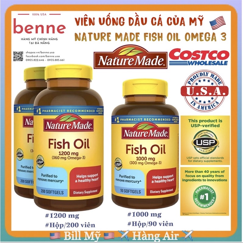 [🇺🇸Bill Mỹ, Hàng Air] Viên uống Dầu Cá của Mỹ Fish Oil Nature Made