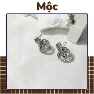 K03 Khuyên bạc đính đá tròn sang trọng bạc 925 mono.accssories