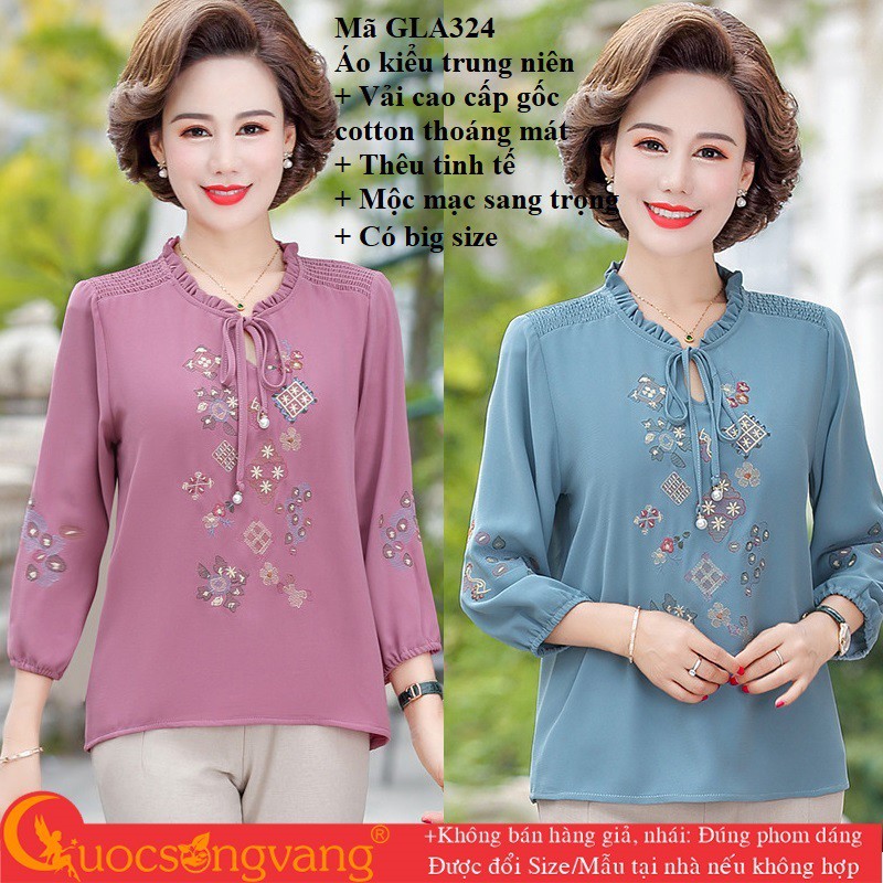 Áo kiểu trung niên nữ áo sơ mi big size thêu tinh tế GLA324 Cuocsongvang