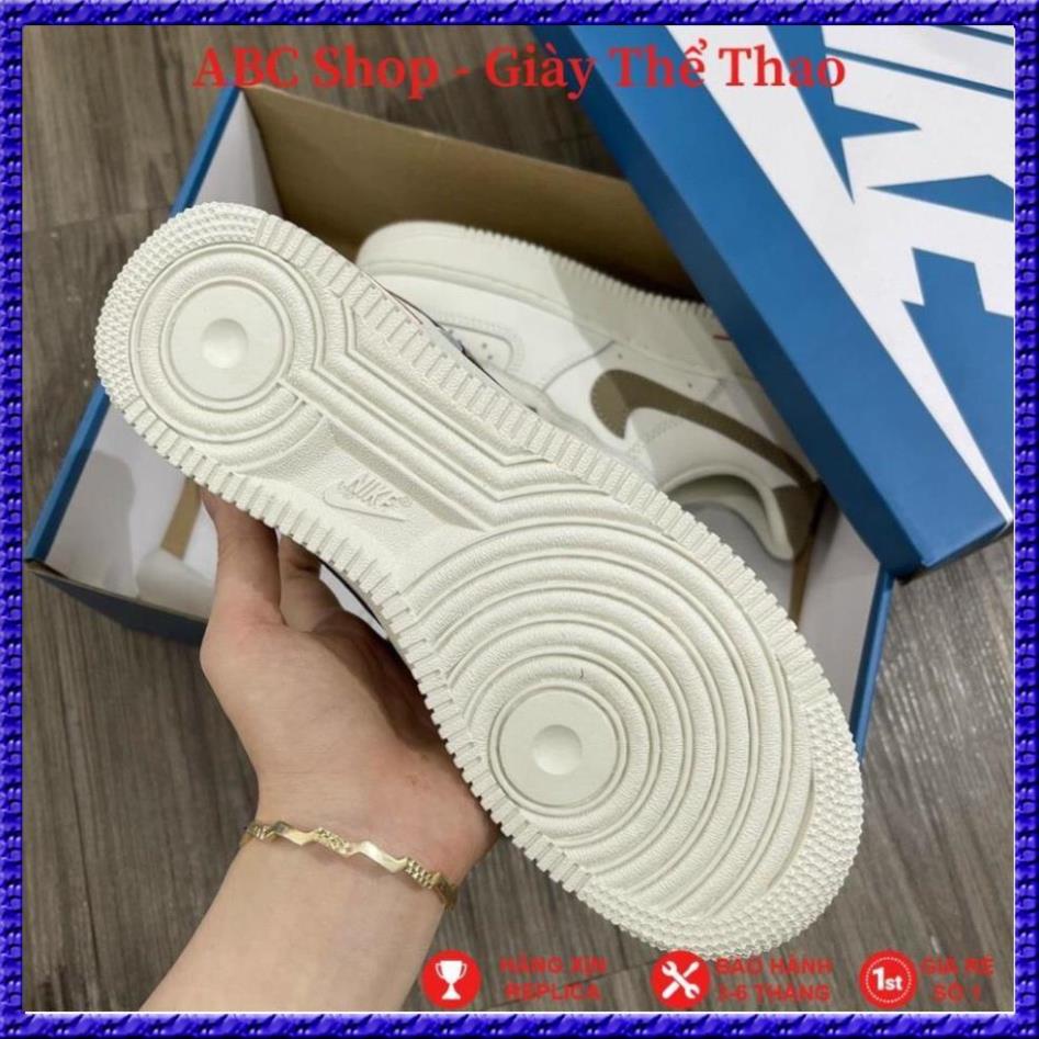 Giày Air Fore Trắng Viền Nâu Xịn Sò, Giầy AF1 Trắng Móc Nâu Fulll phụ kiện, PT Shop