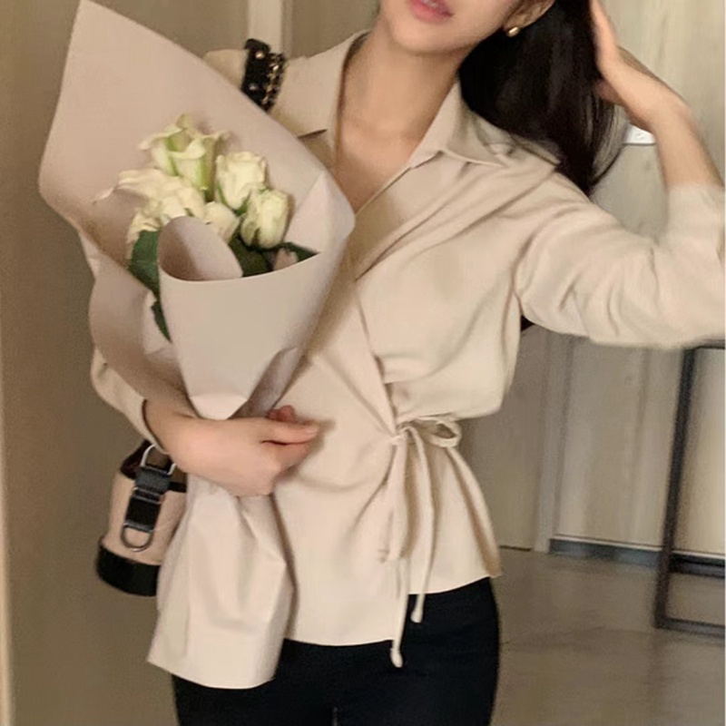 Áo Sơ Mi Tay Dài Thiết Kế Thanh Lịch Phong Cách Hàn Quốc