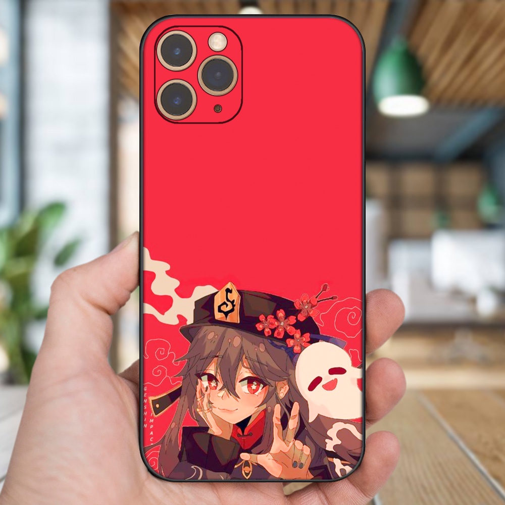 Ốp lưng iPhone 11 Pro dẻo đen cạnh vuông in hình Hutao Genshin Impact