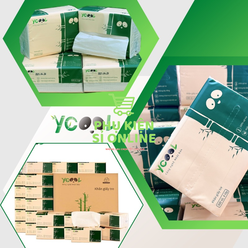 Thùng 30 gói/300 tờ/4 lớp Giấy ăn Gấu Trúc YCOOL/khăn giấy rút mịn, dai, không mùi, không chất tẩy trắng Store4girls