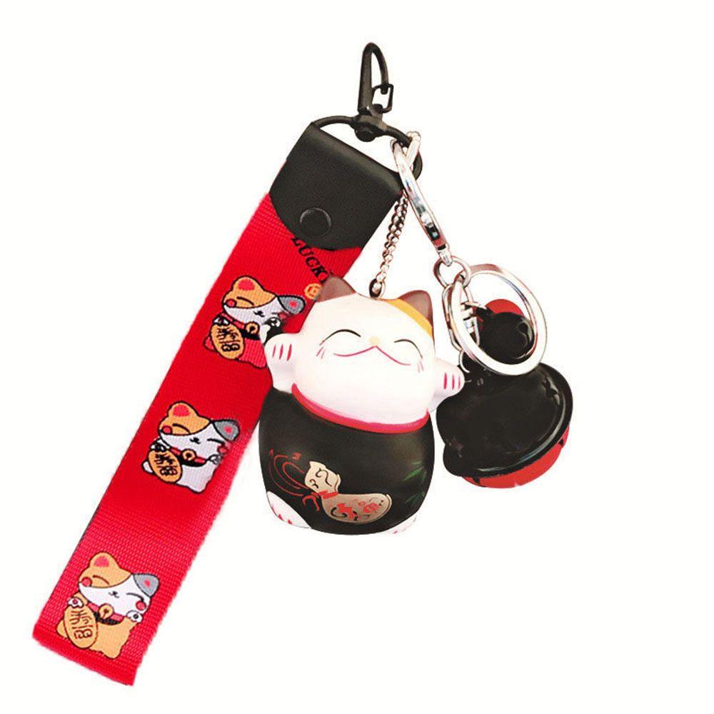 1 Móc Khóa Hình Mèo May Mắn Kèm Chuông Giá Đỡ Túi Xách