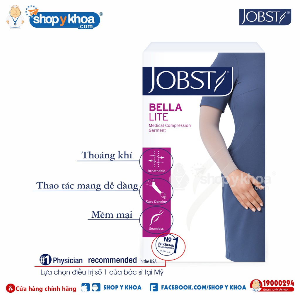 Vớ Cánh Tay Phù Bạch Huyết JOBST Bella Lite, Áp Lực Chuẩn 20-30mmHg, Màu Da