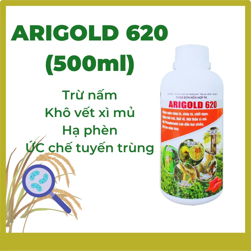 ARIGOLD 620 (chai 500 ml) quản lý nứt thân xì mủ, các bệnh do nấm khuẩn cây ăn trái, kích rễ, hạ phèn, ức chế tuyến trùn