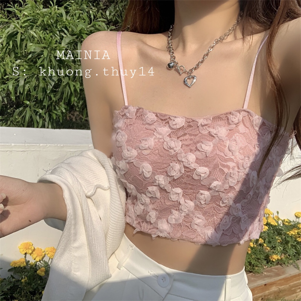 Áo Bra Ren Hoa Hồng Nhí Hai Dây Ngàn Hoa 3 Màu Siêu Xinh Áo Crotop Phối Quần Jean Đi Biển Cực Đẹp Mainia Shop