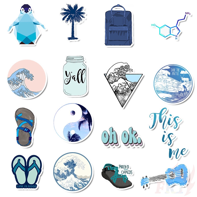 ❉ Ins - Fashion Blue Series Giấy và decal dán tường ❉ 50Pcs/Set Mixed Luggage Laptop Skateboard Doodle Stickers