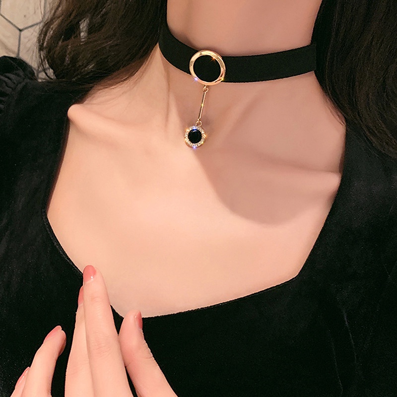 [QLQL] Vòng Cổ Choker Ngắn Vải Flannel Màu Đen Phong Cách Âu Mỹ Quyến Rũ Cho Nữ