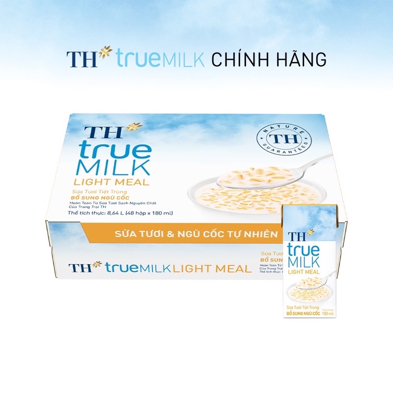 Thùng 48 hộp Sữa Tươi Bổ sung Ngũ Cốc TH true MILK LIGHT MEAL 180ml