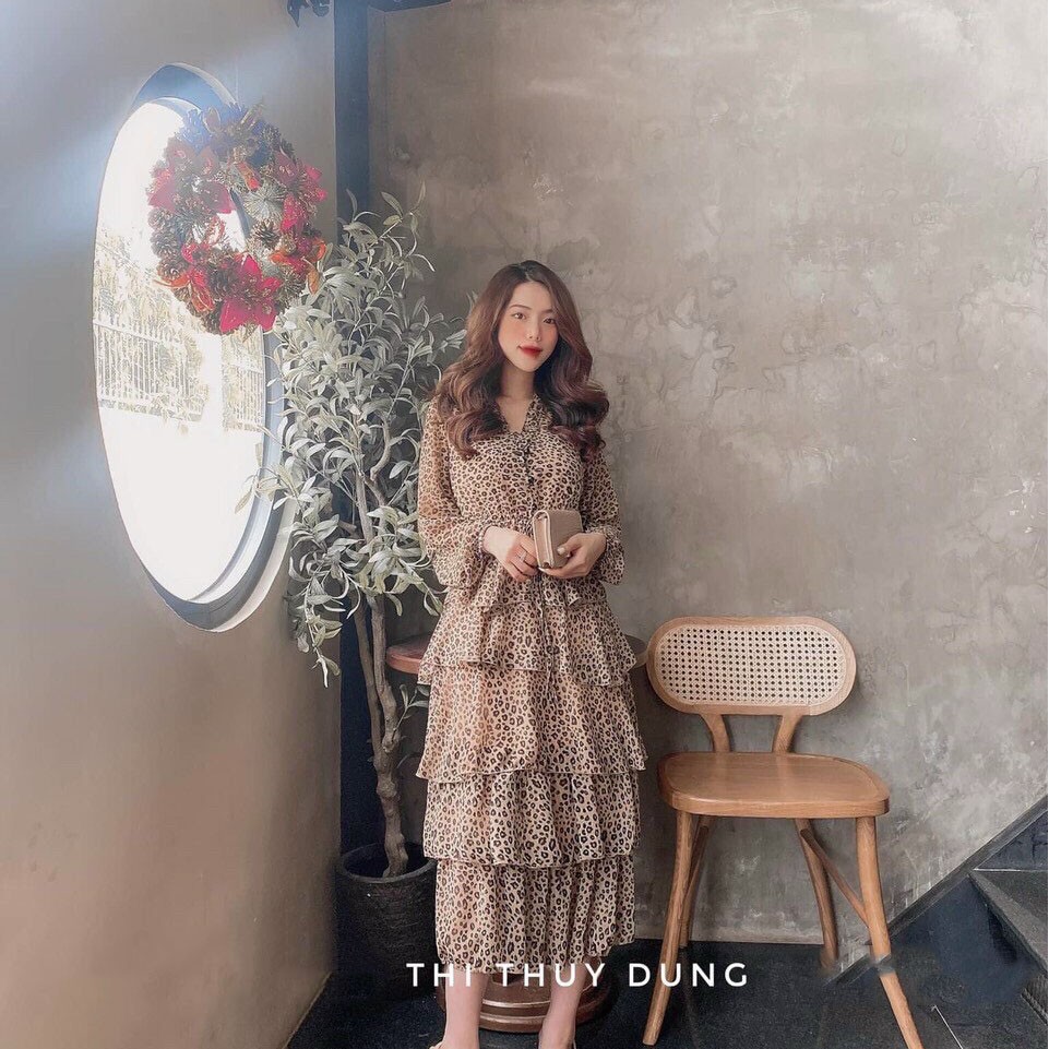 Đầm Váy Da Beo Phố Voan Lụa Tay Dài Họa Tiết Xòe Xếp Tầng Thanh Lịch Trẻ Trung Dự Tiệc - Winchois | BigBuy360 - bigbuy360.vn