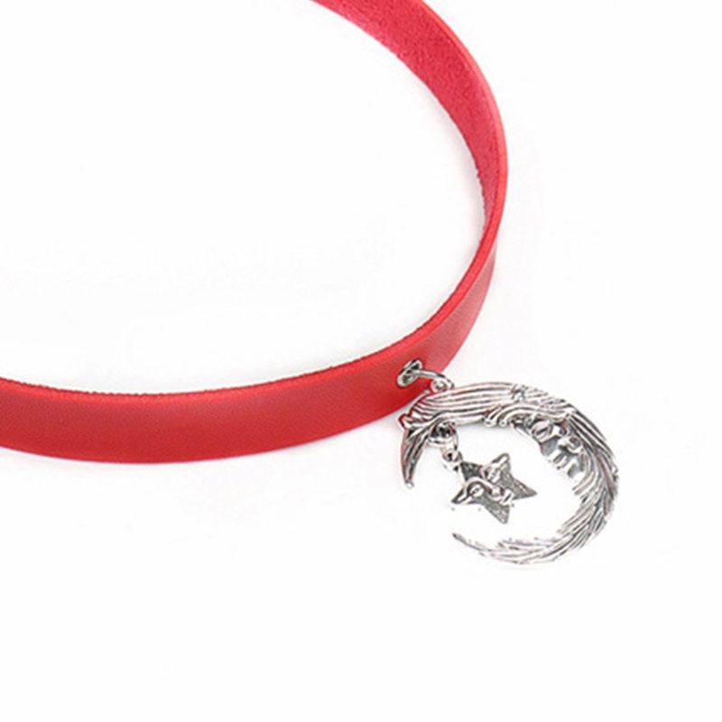 Vòng Cổ Choker Bằng Da Pu Màu Đen Điều Chỉnh Được Mặt Trăng Và Ngôi Sao