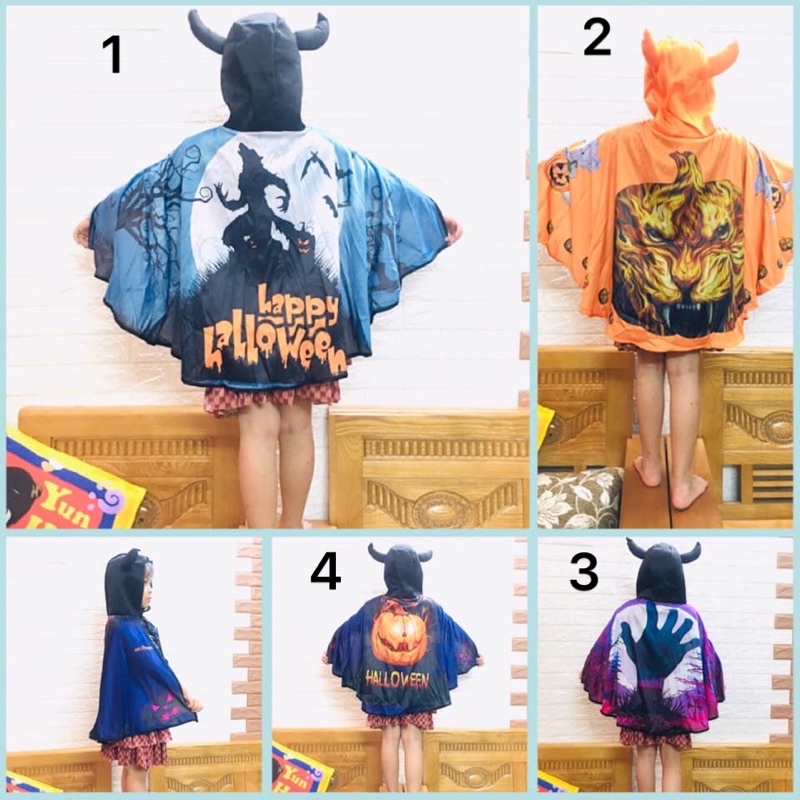 Bộ choàng sừng tiểu quỷ in hình 3D hoá trang cosplay HALOWEEN/áo choàng tiểu quỷ
