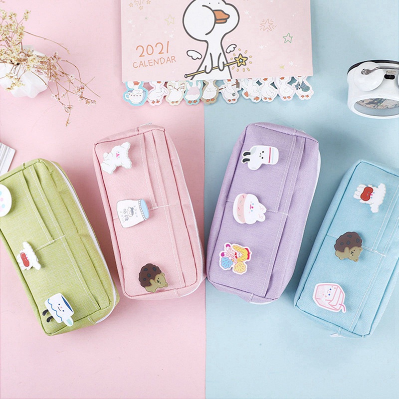 1 Túi đựng bút vải canvas trơn nhiều ngăn cỡ lớn 22x11cm