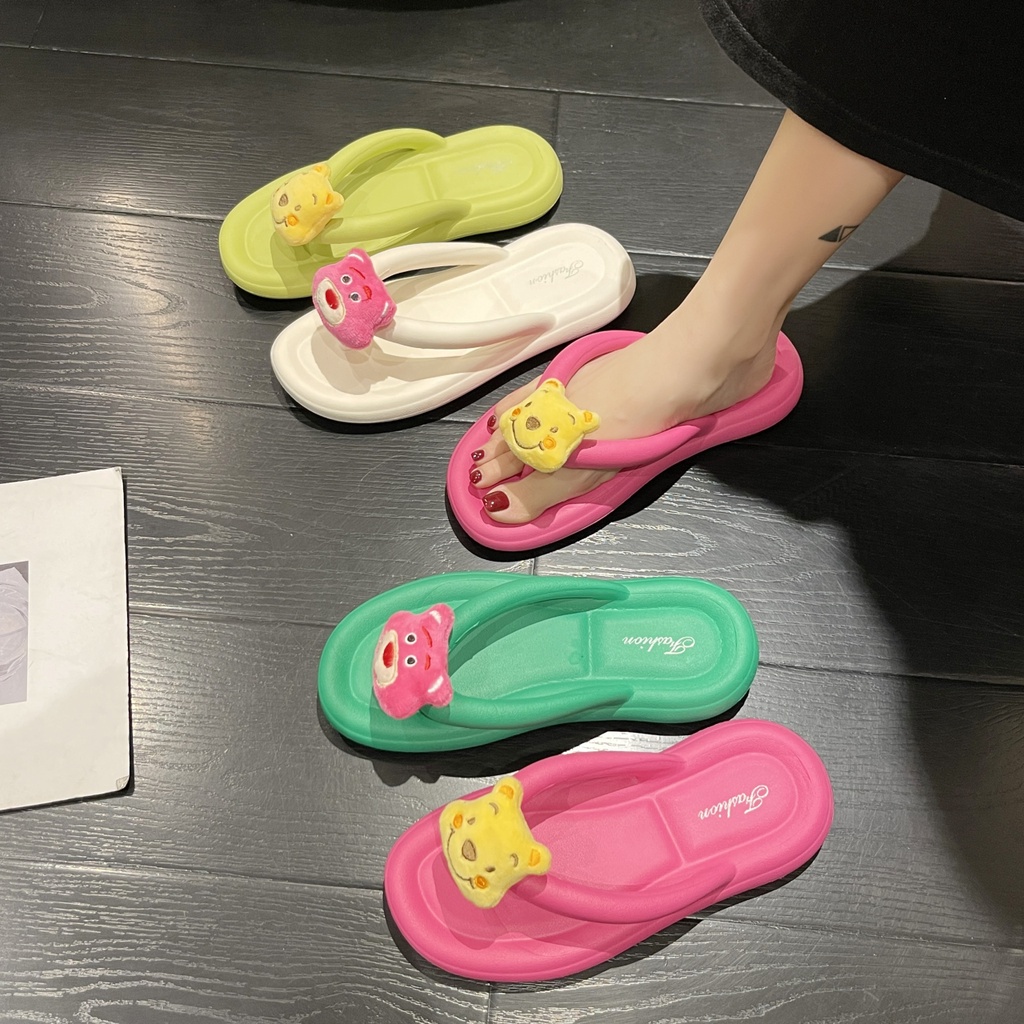 Dép Xỏ Ngón Đế Mềm Họa Tiết Hoạt Hình Phong Cách Hàn Quốc Cho Nữ