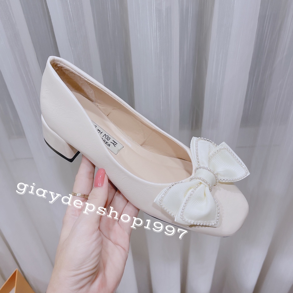 Giày Cao Gót Búp Bê, Giày Gót Vuông Bít Mũi Chất Da Cực Xịn Êm Chân, Hàng VNXK Sang Hàn