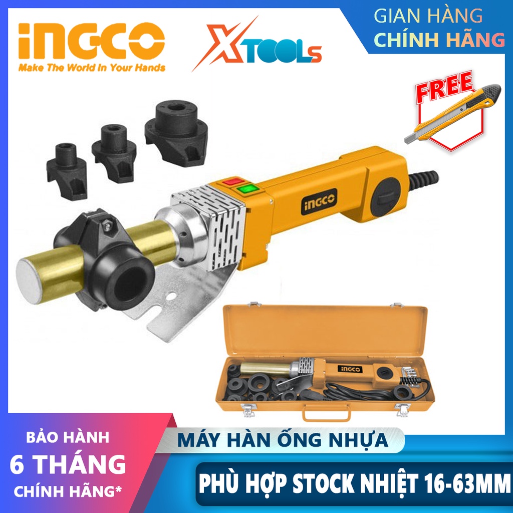 Máy hàn ống nhựa INGCO PTWT8001 | Máy hàn nhiệt 800 W, bộ ổ cắm nhiệt 16, 20, 25, 32mm, Điều chỉnh nhiệt 0-300°C hàn ống