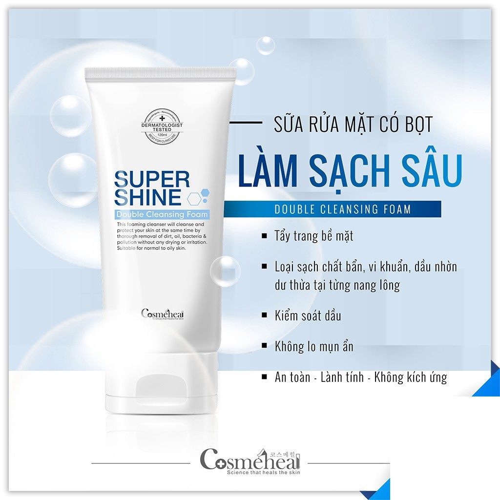 Sữa rửa mặt tạo bọt Cosmeheal Suppershine Double Cleansing Foam cho da dầu, da mụn,da bình thường