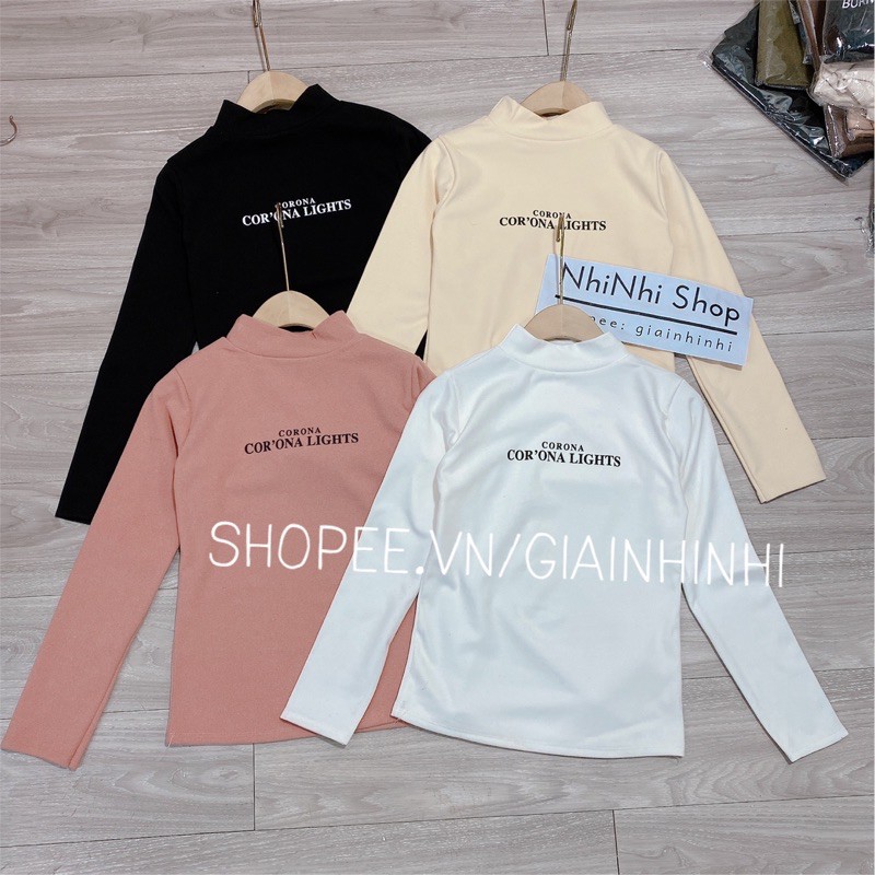 Xả hàng - Áo giữ nhiệt cổ cao 3p in chữ nỉ 2 mặt, Áo nỉ cổ cao dài tay GN1167 - NhiNhiShop