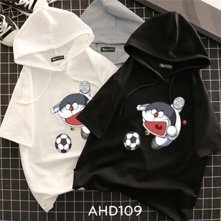 AHD109 Áo thun teen nam nữ HOODIE TAY LỠ CÓ NÓN hình doraemon bóng đá subasa