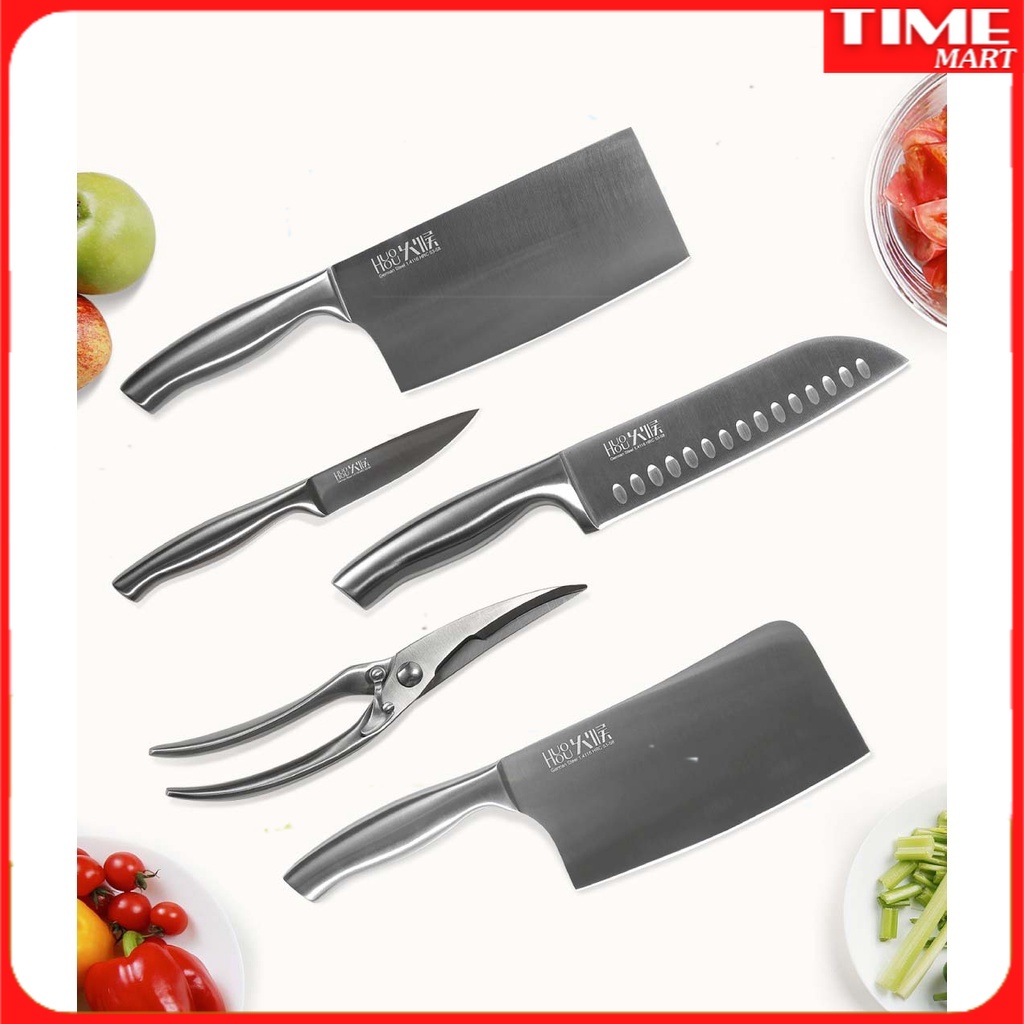 [CHÍNH HÃNG] Bộ dao kéo Đức 6 món Xiaomi HuoHou kèm chân đế gỗ. siêu sắc,cực bền [TIME_MART siêu thị tiện ích gia đình]