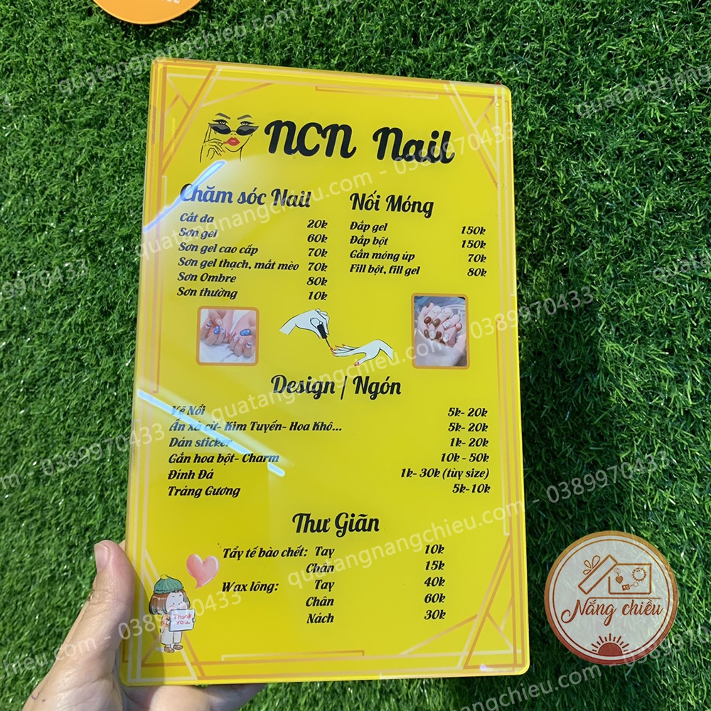 Menu để bàn cho tiệm nail - in thông tin bảng giá theo yêu cầu