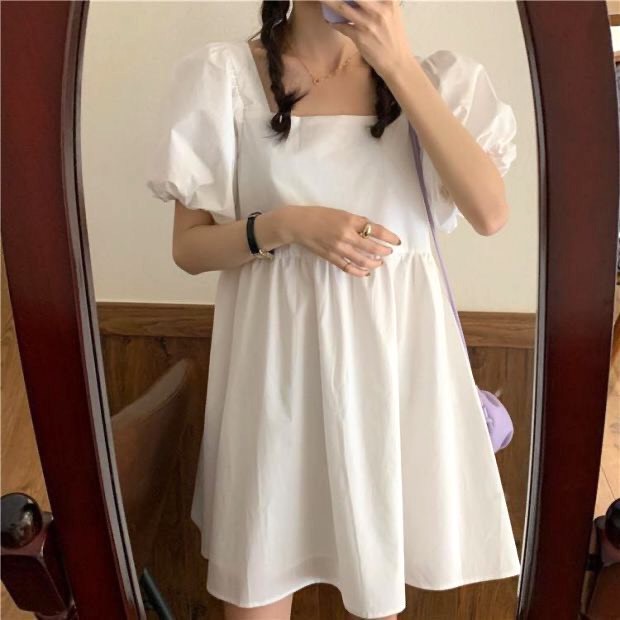 Váy Babydoll Trắng Tay Bồng PEONYB Nữ [FREESHIP] 🌸 Đầm cổ vuông dáng suông, thiết kế bánh bèo tiểu thư Ulzzang HOT 🌸 | BigBuy360 - bigbuy360.vn