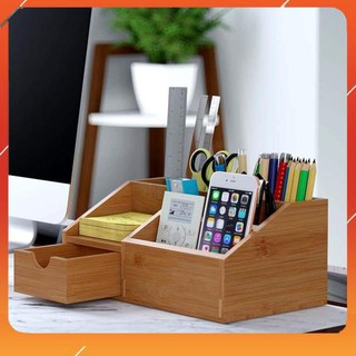 HOT! Khay bút gỗ tre để bàn – hộp đựng bút dụng cụ văn phòng đa năng [POKETO-04/H]