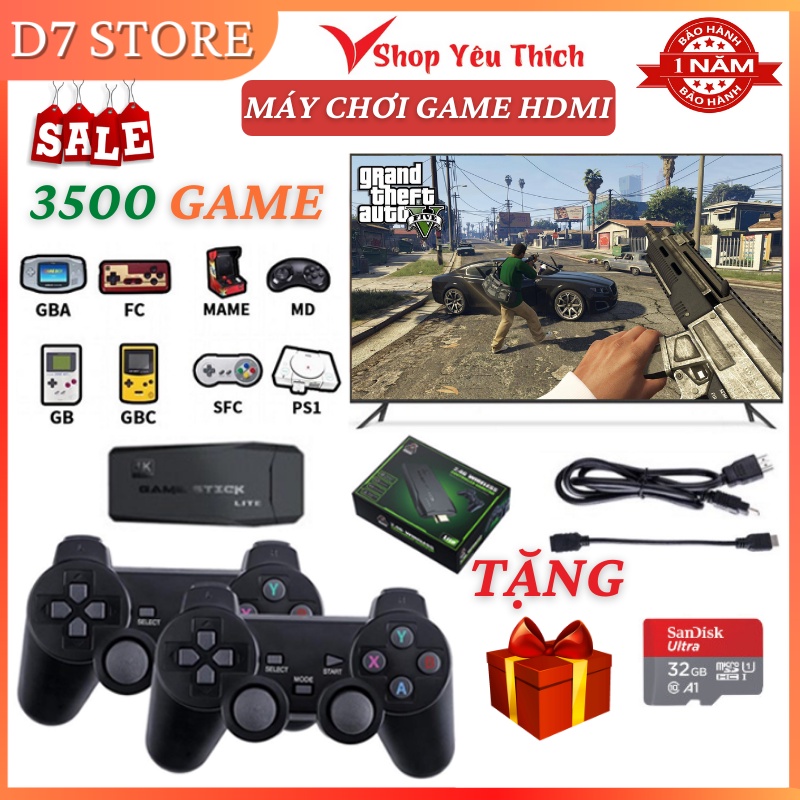 Máy Chơi Game Stick 4 Nút HDMI 3500 - 10000 Game Cổ Điển PS1/Nitendo switch/FC Compact/FC Tặng Kèm Thẻ Nhớ 64Gb